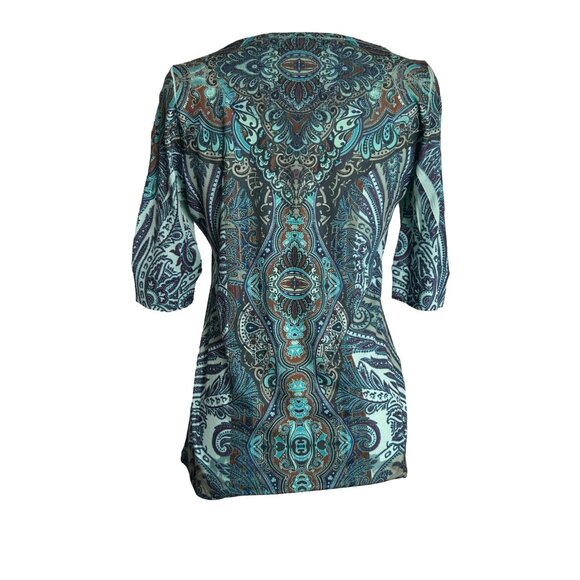 Apt 9 Womens Blouse Top Size Small Green Brown Paisley Embellished 3/4 Sleeves - Picture 2 of 9
